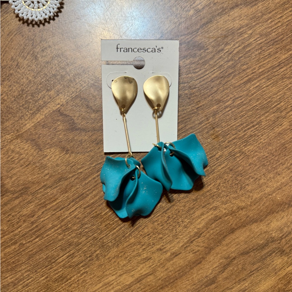 Francesca's Collections Gold and Blue Statement Earrings